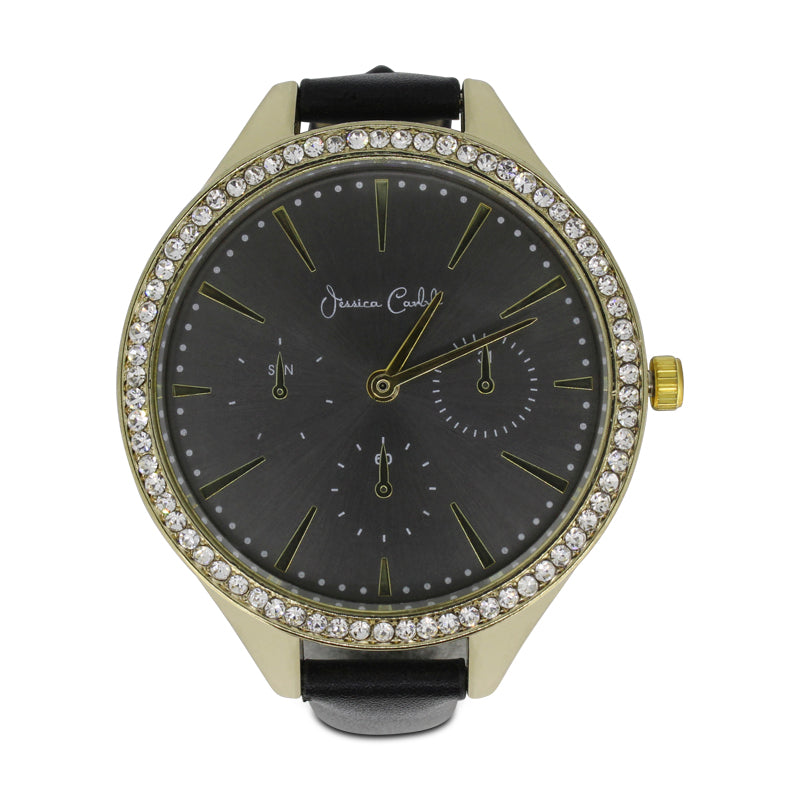 Jessica Carlyle Black & Gold Crystal Ladies Watch And Bracelet Set 2494
