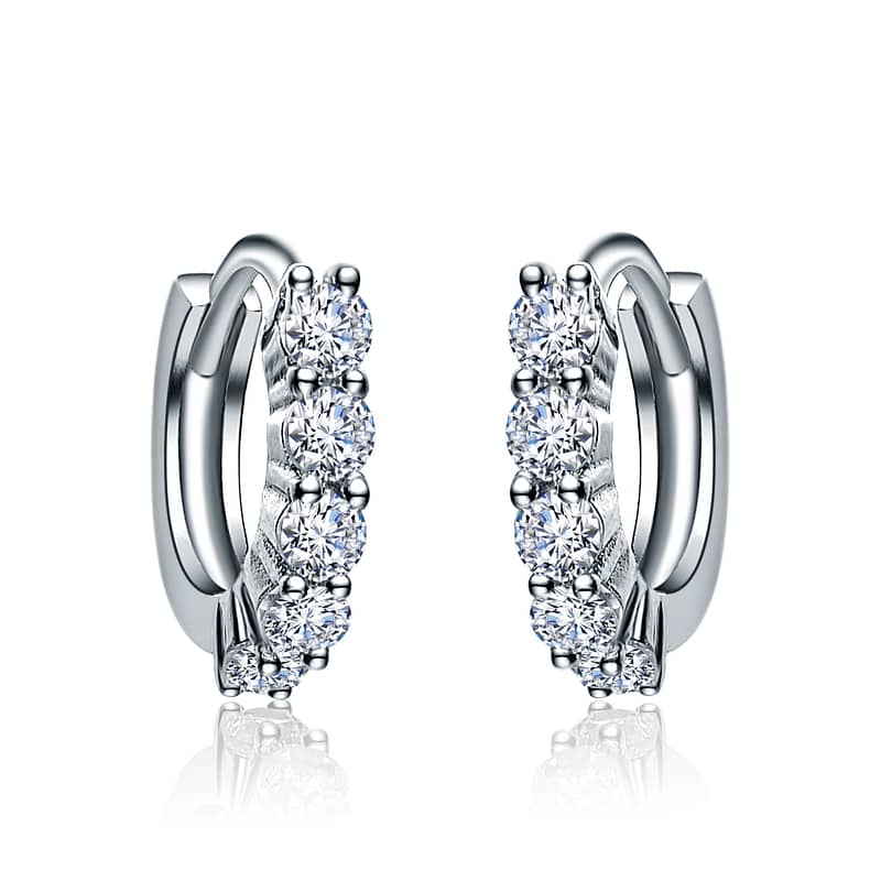 Elegant White Gold Plated Cubic Zirconia Huggie Hoop Earrings