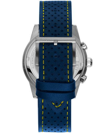 Dkny Men Watch, Silver Color Case, Dark Blue Dial, Dark Blue Leather Strap, Chronograph, 10 Atm
