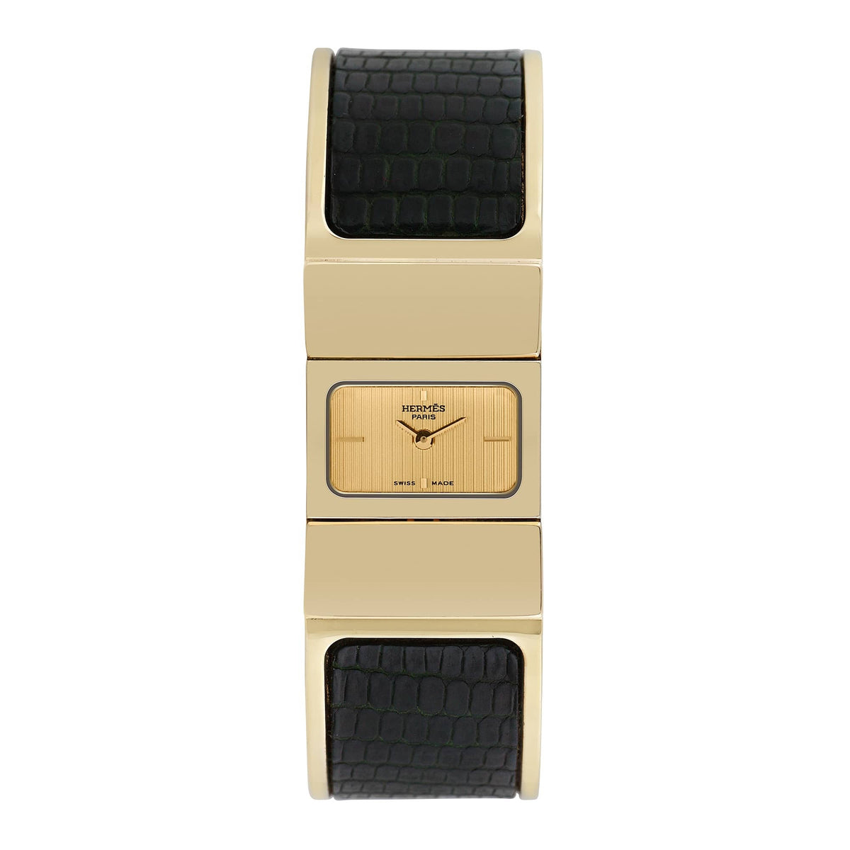 Pre-owned Hermes Women's Loquet Bangle  30mm X 20mm Gold Plated Stainless Steel and leather Wristwatch - L01.201