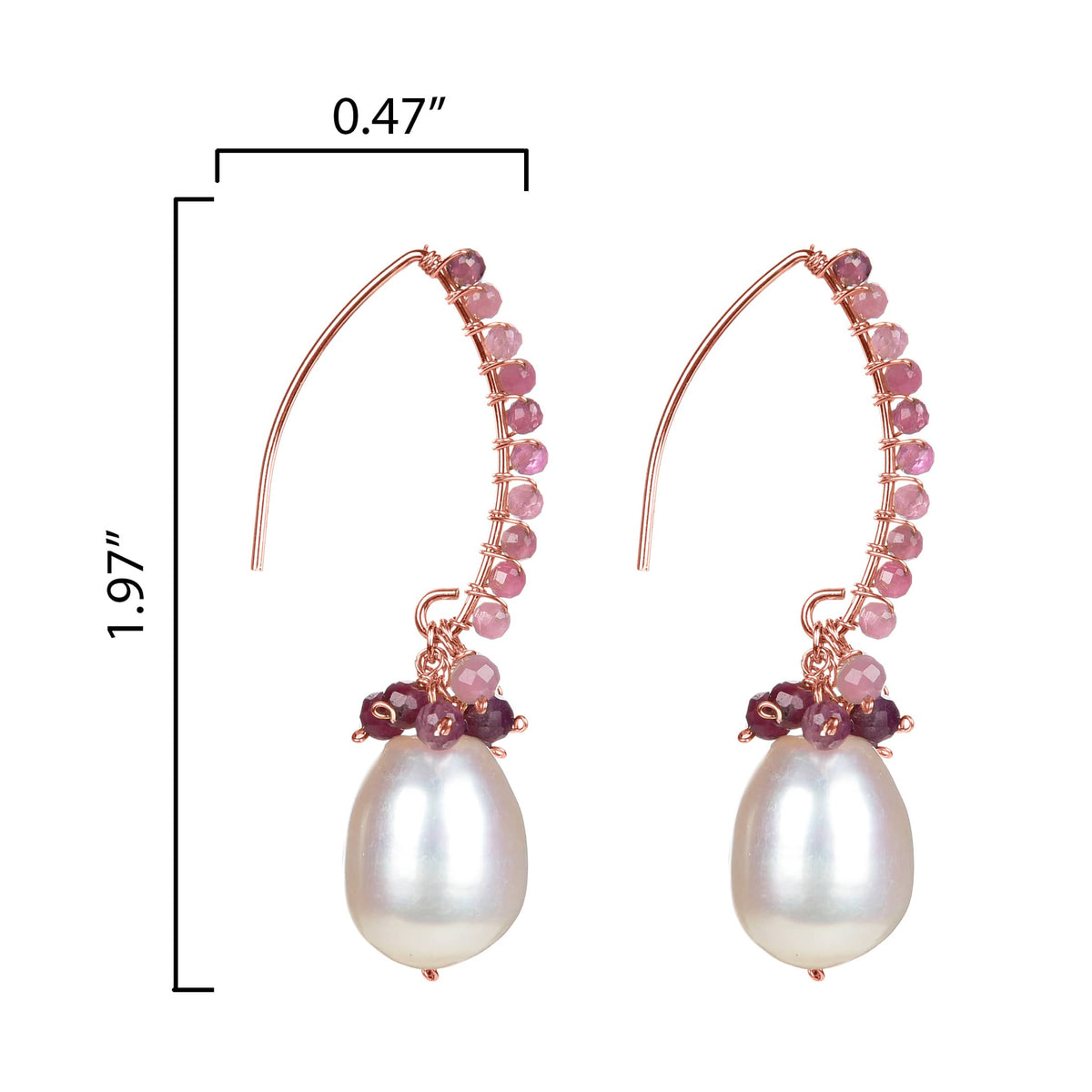 Freshwater Pearl and Natural Pink Tourmoline 18K Rose Gold Plated Sterling Silver Dangle Earring